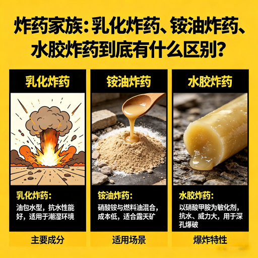 公主岭炸药家族：乳化炸药、铵油炸药、水胶炸药到底有什么区别？